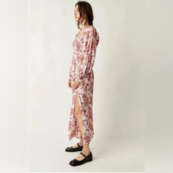 Free People Jaymes Floral Print Square Neck Long Sleeves Midi Dress Size Small - Picture 3 of 9